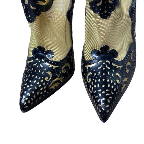 Christian Louboutin Black Patent Mesh Lasercut Mandolina 120 Booties 39.5 - Picture 4 of 10